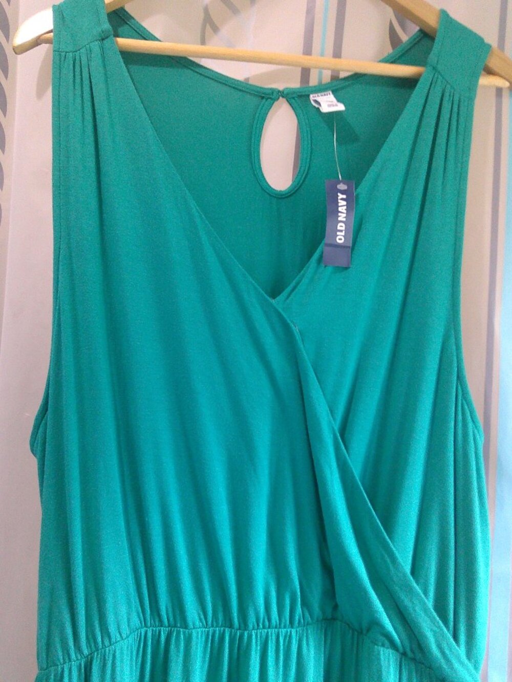 NWT "Old Navy" Emerald Green Crossover Bust Flare Dress Sleeveless Woman Sz XXL